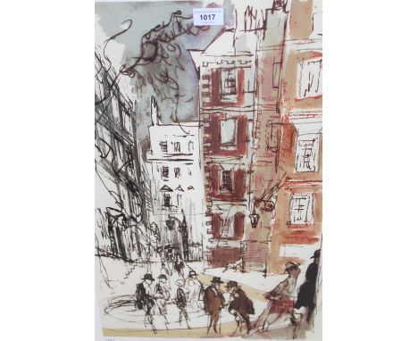 Feliks Topolski signed Limited Edition lithograph, figures in a London street, 24.5ins x 17ins 