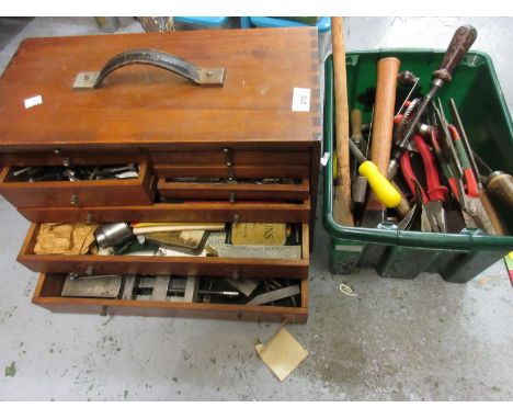 Engineers tool cabinet containing a large quantity of engineers tools, together with a quantity of various other hand tools 