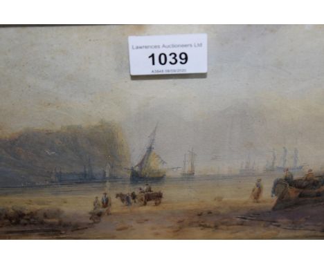 Pair of framed watercolours, coastal scenes and a circular gilt framed pastel portrait of a horse 