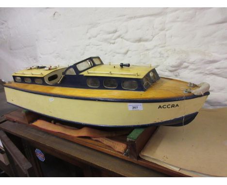 Model of 1952 Wavemaster launch with petrol engine, on stand with instructions and case, 36ins long 