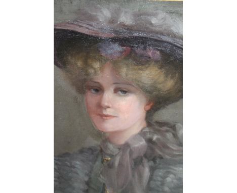 Early 20th Century oil on canvas, head and shoulder portrait of an Edwardian lady, 16ins x 14ins 
