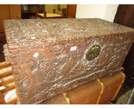 Mid 20th Century Far Eastern carved camphor wood trunk 