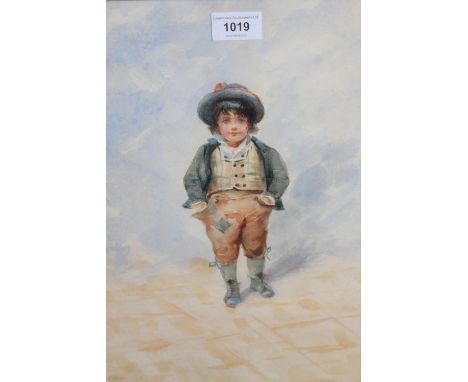 Charles Smith signed watercolour, portrait of a boy, inscribed ' Roma 94 (1894) ', maplewood framed, 15ins x 12ins 