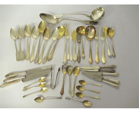 Quantity of Continental (800 mark) cutlery, 48oz excluding steel bladed knives, together with a Continental white metal punch