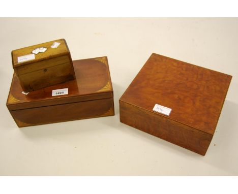 Edwardian mahogany and satinwood shell inlaid rectangular box with hinged cover, 10ins wide together with another box contain