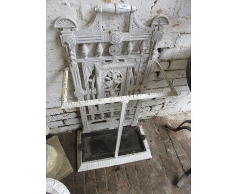 Victorian white painted cast iron stick stand, 19ins wide (repairs) 