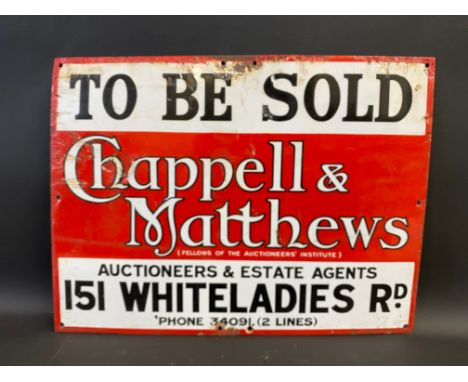 A Chappell &amp; Matthews estate agent enamel sign, 151 Whiteladies Rd, Bristol, 24 x 18".