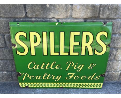 A Spillers Cattle, Pig and Poultry Foods rectangular enamel sign with excellent gloss, 36 x 31".