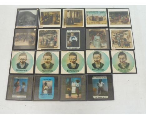 Of Fry's interest - a very rare group of 19 glass lantern slides, possibly very early salesman samples, featuring scenes from