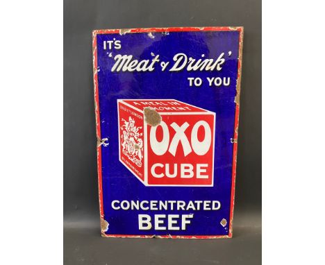 An OXO Cube 'Concentrated Beef' enamel sign, 12 1/4 x 18 1/2".