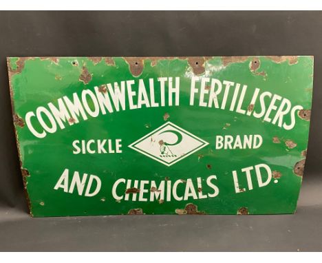 A Sickle Brand Commonwealth Fertilisers and Chemicals Ltd rectangular enamel sign, 30 x 18".