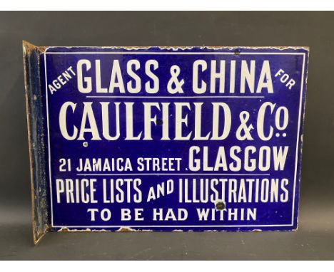 A rare double sided enamel sign with hanging flange, advertising Caulfield &amp; Co. 21 Jamaica Street, Glasgow agents for Gl