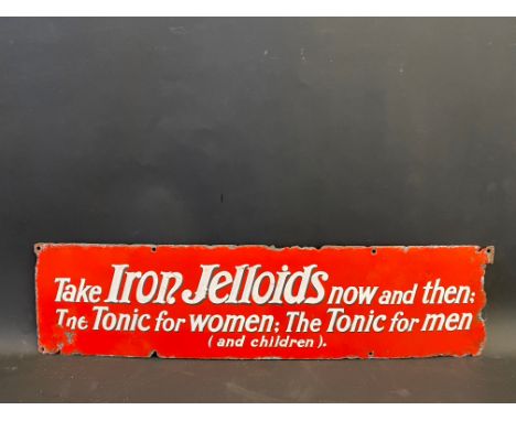 A small enamel sign for Iron Jelloids tonic, 24 x 6".