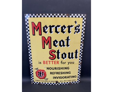 A Mercer's Meat Stout enamel sign by Protector of Eccles, 27 x 36".