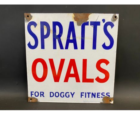 A small Spratt's Ovals 'For Doggy Fitness' enamel sign by Wood &amp; Penfold, 12 x 12".