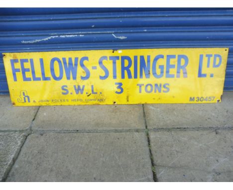 A rectangular enamel sign advertising Fellows-Stringer Ltd, 48 x 12".