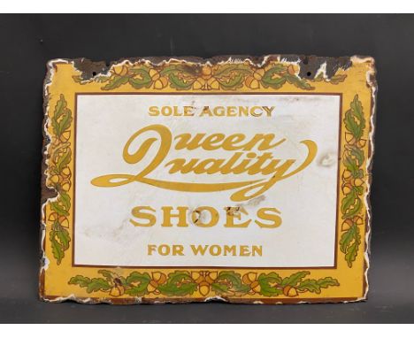 A 'Queen Quality Shoes For Women' double sided enamel sign, 19 x 14".