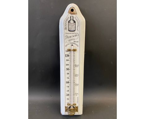 A small enamel thermometer advertising Dawsons Perfection Whisky, 3 1/2 x 16".