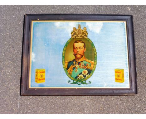 A Colman's Mustard rectangular advertising mirror with image of the King to the centre, in original stamped frame, 34 x 25 1/