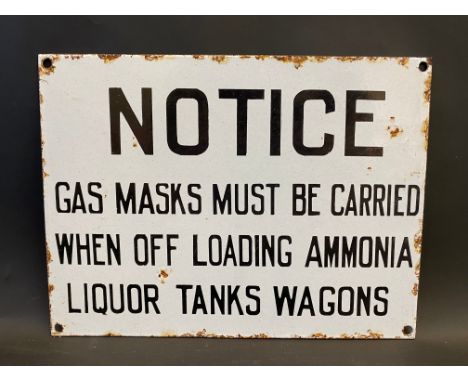 A Notice enamel sign 'gas masks must be carried...', 12 x 9".