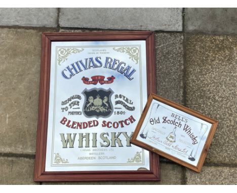 A reproduction advertising mirror for Chivas Regal Blended Scotch Whisky, 21 x 27", plus a small Bell's Old Scotch Whisky adv