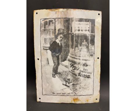 A Fry's Pure Concentrated Cocoa 'Tom Browne' pictorial enamel sign with restoration and metal repair, 10 x 14".