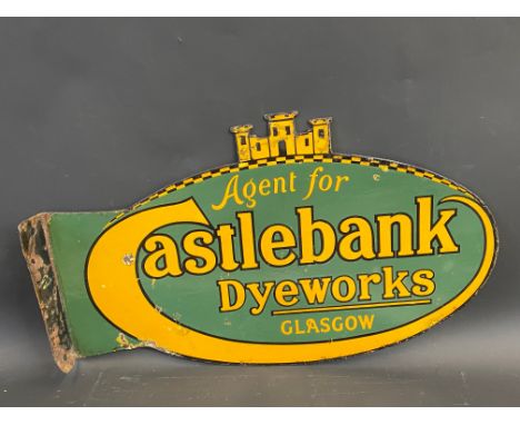 An oval double sided enamel sign with hanging flange, advertising Castlebank Dyeworks, Glasgow, 26 x 15 1/2".