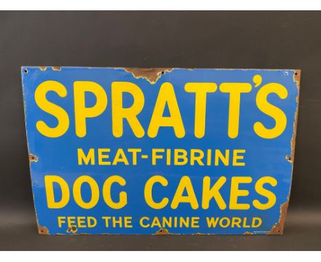 A Spratt's Meat-Fibrine Dog Cakes rectangular enamel sign by Bruton of Palmers Green, 30 x 20".