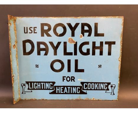 A Royal  Daylight Oil for Lighting, Heating and Cooking double sided enamel sign with hanging flange, 22 x 18".
