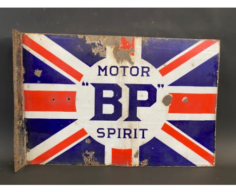 A BP Motor Spirit Union Jack double sided enamel sign with hanging flange, by Bruton, dated March 1924, 24 x 16".