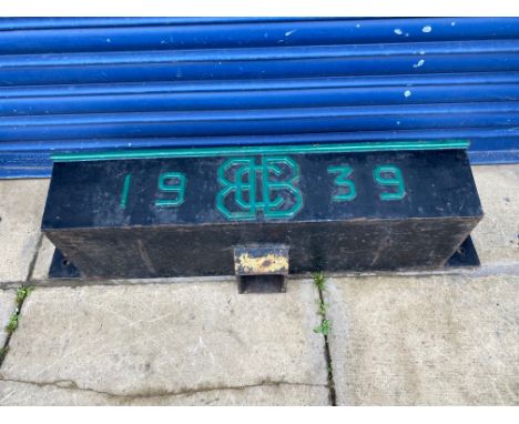 A BBC Startpoint transmitter building cast iron hopper, 35" w x 6" h x 9" d.