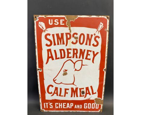 A Simpson's Alderney Calf Meal pictorial enamel sign by Falkirk Iron, 15 x 22 1/2".