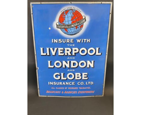 A Liverpool and London and Globe Insurance Co. ltd enamel sign in excellent condition, by Corfield Ltd, 30 x 40".