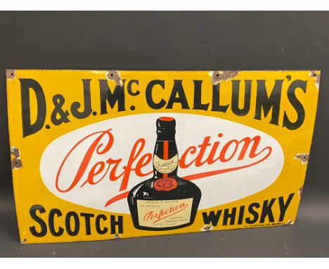 A D &amp; J Mc.Callum's Perfection Scotch Whisky enamel sign with central bottle image, made by Brownlie of Glasgow, 30 x 18"