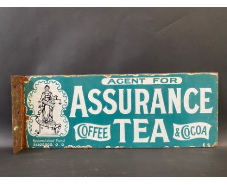 An Assurance Tea, Coffee &amp; Cocoa double sided enamel sign with hanging flange, by Patent Enamel, dated June 1902, good gl