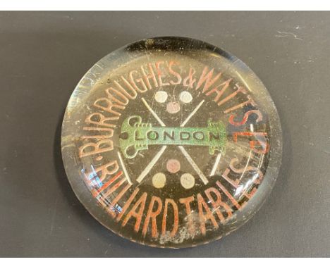 A Burroughes &amp; Watts Ld of London Billiard Tables glass advertising paperweight.