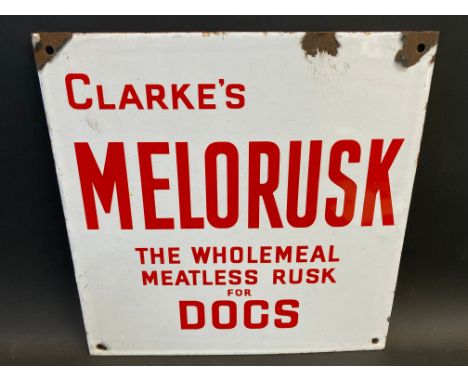A Clarke's Melorusk for dogs enamel sign, 12 x 12".