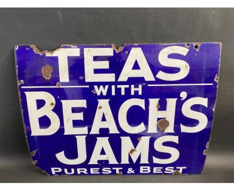 A 'Teas with Beach's Jams' rectangular enamel sign, 30 x 24".