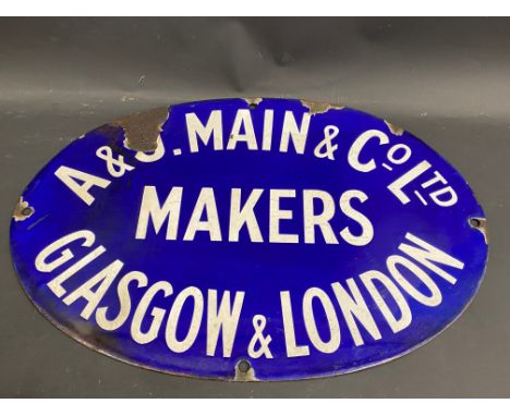 An oval enamel sign advertising Main &amp; Co. Ltd Makers Glasgow &amp; London, 19 x 13".