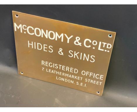 A McConomy &amp; Co. Ltd Hides and leather Skins registered office sign, 12 x 10".