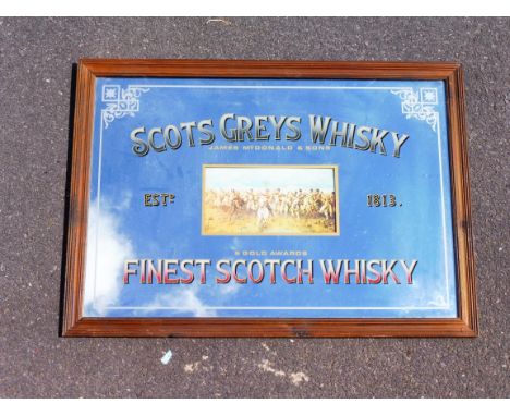 A reproduction Scots Greys Whisky pub mirror, 34 3/4 x 25".