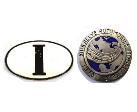Fraisse Demey: A Polished Metal and Enamel Car Badge for the XII Valley Automobile Monte Carlo 1933, the verso stamped Fraiss