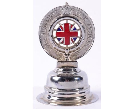 A Chrome and Enamel RAC Associate Car Badge, numbered F15932, the verso stamped Fry & Die Cast Ltd, mounted on a later chrome