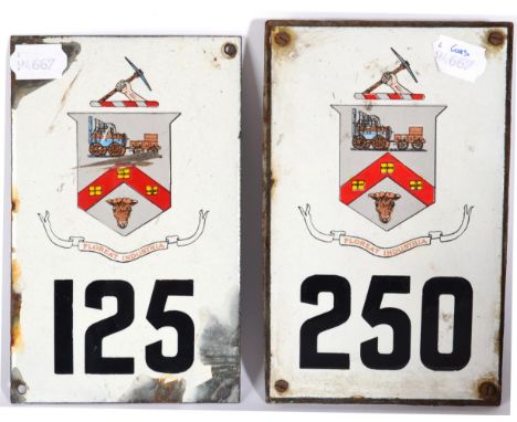 Two Early 20th Century Enamelled Hackney Carriage Signs for Darlington, one numbered 125 under a coat of arms with George Ste