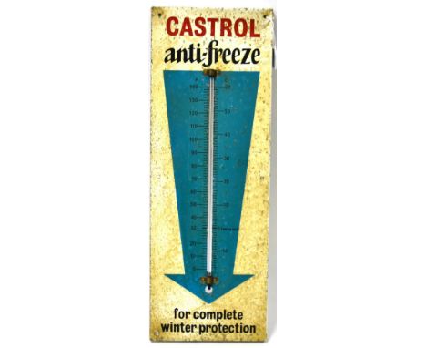 A Castrol Anti-Freeze Aluminium Thermometer, for Complete Winter Protection, with six drill holes, 57.5cm by 20.5cm