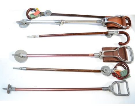 Six Assorted Folding Shooting Sticks, comprising a William Mills Ltd, Birmingham, Crook Deluxe Junior with folding leather ha