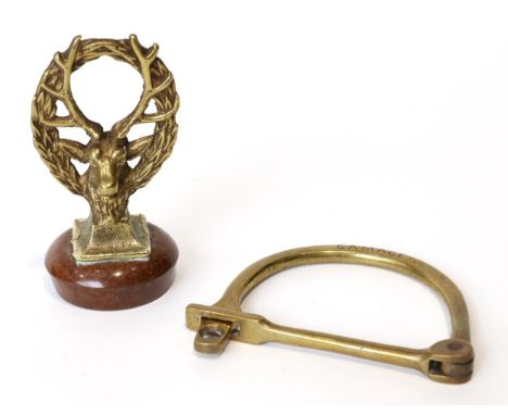 Veteran, Vintage Motorcycle Brass Front Forks Security Anti-Theft Lock, by Gamage of Holborn, London, named to top area, 11cm
