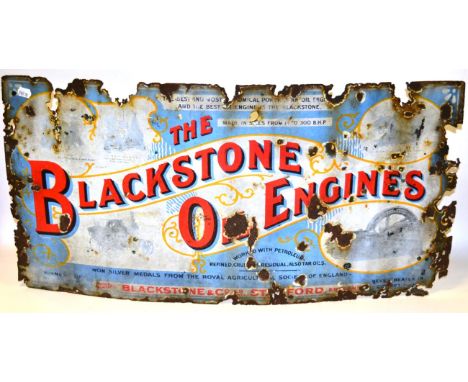 A Single-Sided Enamel Advertising Sign, The Blackstone Oil Engines, heavily corroded, 50cm by 101cm