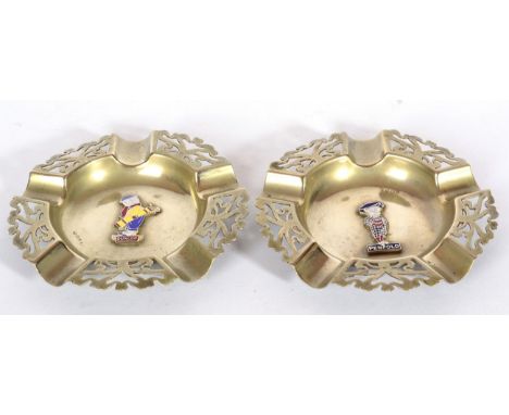 Two Silver Plated Pre-War Golfing Ashtrays, one for Dunlop with a central plated and enamelled Mr Dunlop (as in the Dunlop Go