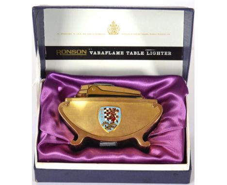 A Bare-British Automobile Racing Club Boxed Ronson Raraflame Table Lighter, the front with enamel badge, in original silk lin